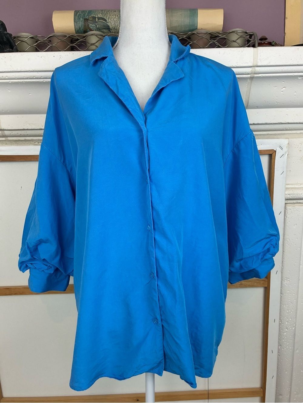 Endless Rose Vibrant Blue Button-Front Poet’s Blouse Roomy